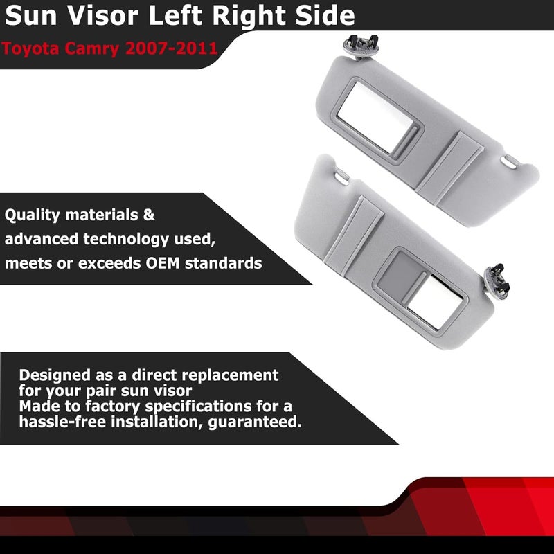 FEXON Pair Sun Visor Left Driver Right Passenger Side Compatible with 2007 2008 2009 2010 2011 Toyota Camry Hybrid Without Sunroof and Light (Gray) - Image 2